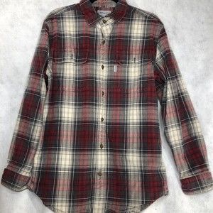 Carhartt Original Fit Mens Red Black Tan Plaid Button Flannel Shirt Size Medium